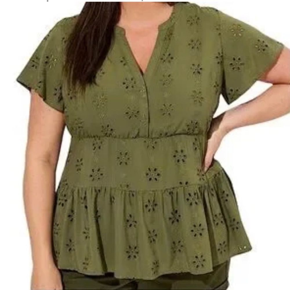 torrid Olive Eyelet Peplum Blouse